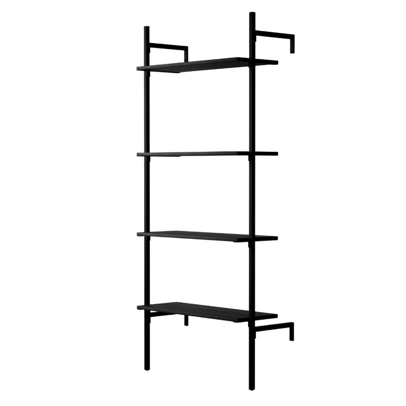 Frame Walk-In 1 Reihen Kleiderstangensystem - (4 Regale) mit schwarzem Gestell und vier rechteckigen Ablageflächen