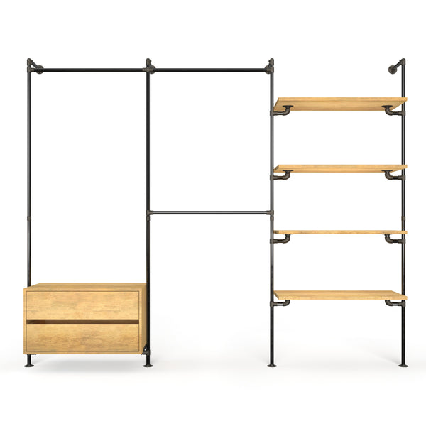 Original Walk-In 3 colonnes penderie avec commode - (1 rail + 1 commode / 2 rails /  4 étagères)