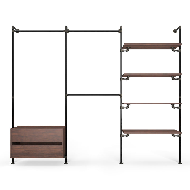 Original Walk-In 3 colonnes penderie avec commode - (1 rail + 1 commode / 2 rails /  4 étagères)